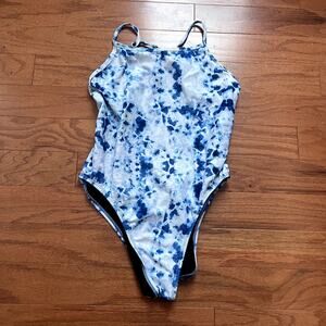 Jolyn Blue and White Spotted Brandon Fixed Back One Piece Swimsuit Size 32